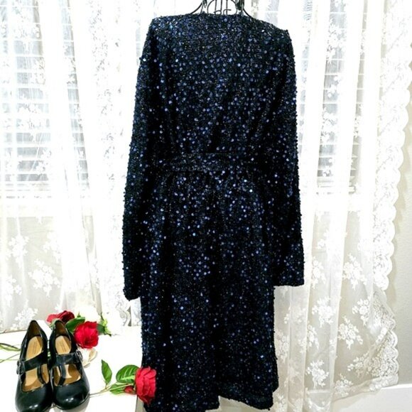 Women's All Over Sequins Mini Dress Size 4XL Black Midnight Blue Formal Evening - Picture 8 of 14